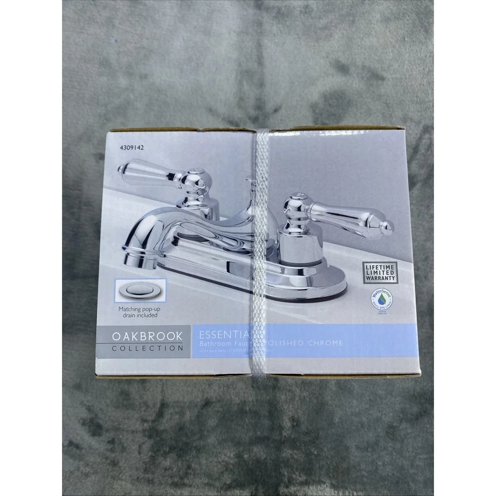 Oakbrook Bathroom Sink Faucet Two Handle Polished Chrome 4309-142 Drain‎ Pop NEW
